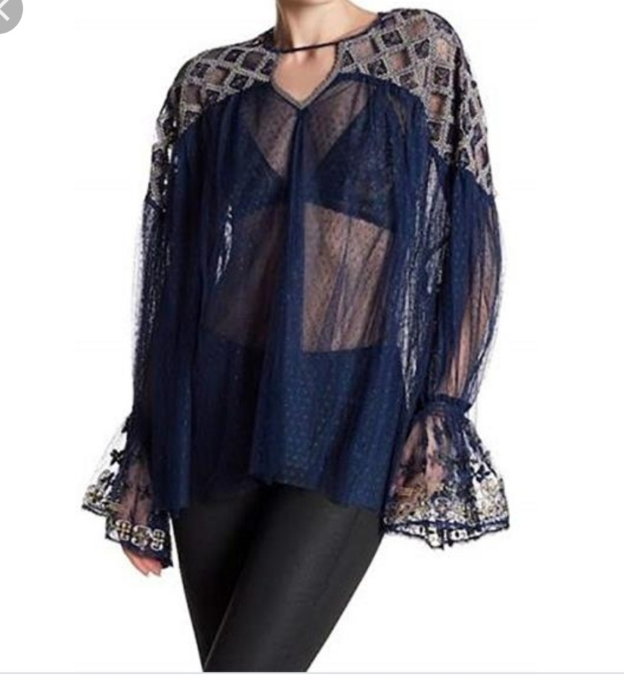 NWOT Free People Joyride mesh embroidered blouse
